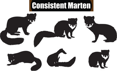 Fototapeta premium Marten Dark Silhouette Shapes Vector Set