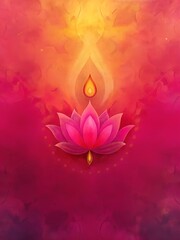 lotus flower on pink watercolor greeting background for Diwali