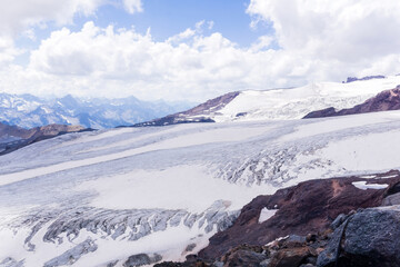 mountain landscape with view of the surface of a high mountain glacier
