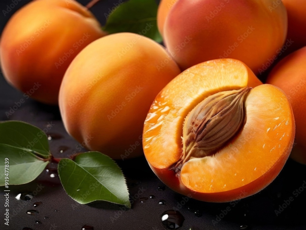 Wall mural a close-up view of fresh apricots used as a background. ai generated.