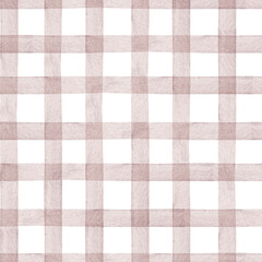 Taupe beige Gingham watercolor seamless pattern. Checkered hand drawn background in mocha mousse
