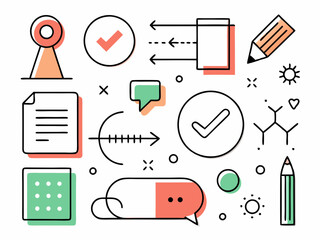 Sketch line frames, pointers. Doodle arrow, circle, oval and square shape frame, check mark elements. Freehand black marker, pen underline and navigation symbols. Vector set
