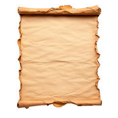 A textured vintage parchment paper with a worn edge, ideal for artistic or historical document isolated on a transparent background.