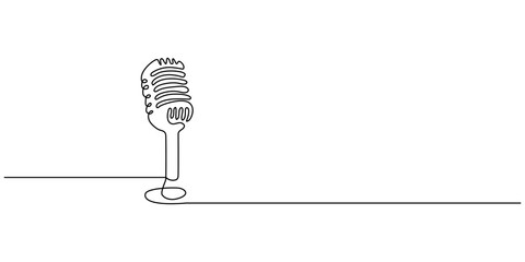 microphone line art style illustration vector eps 10, One single line drawing of retro old classic radio microphone for broadcasting. Vintage loudspeaker announcer item concept continuous line draw