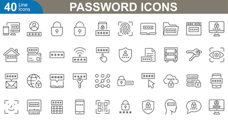 Password icons set. privacy, lock, shield, key, padlock, fingerprint, security, safe, authentication and more. vector illustration.