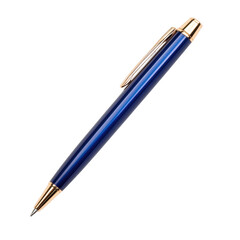 Elegant blue pen with a gold trim, perfect for writing, signature, or gift isolated on a transparent background.