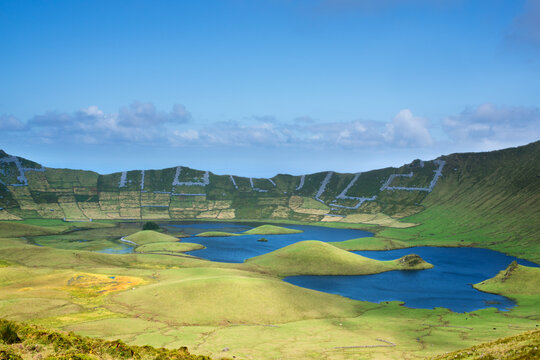 Landscape photo taken in the volcanic caldera of Corvo Island in the Azores