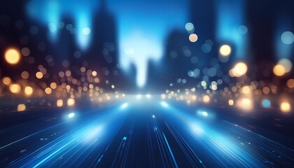 Abstract Blurred blue city lights background scene with soft bokeh.