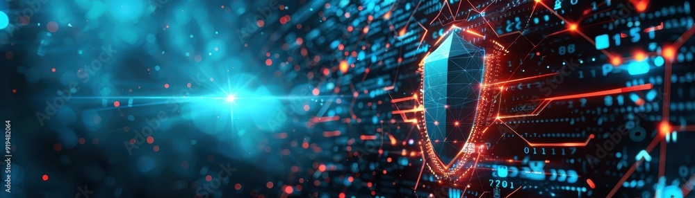 Aufkleber digital shield against cyber threats - futuristic technology background with abstract connections an