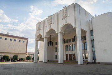 The old Soviet building of Pushkin theater at Kursk, Kursk oblast in Russia, during the summer day.
