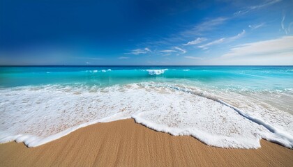 Blue ocean wave on sandy beach. Summer Vacation concept .