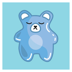Cute jelly blue bear, sleeping teddy with close eyes, icon flat illustration.