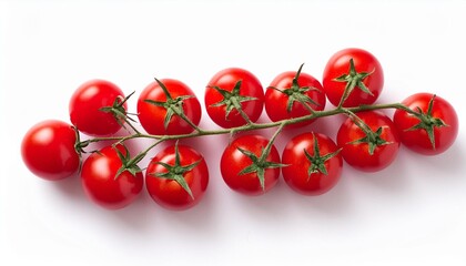 Cherry tomatoes isolated on white background. Flat lay. Top view.