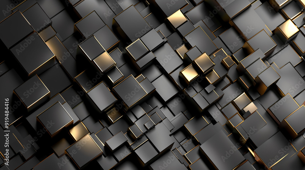 Aufkleber complex geometric pattern created by black and gold cubes in abstract background