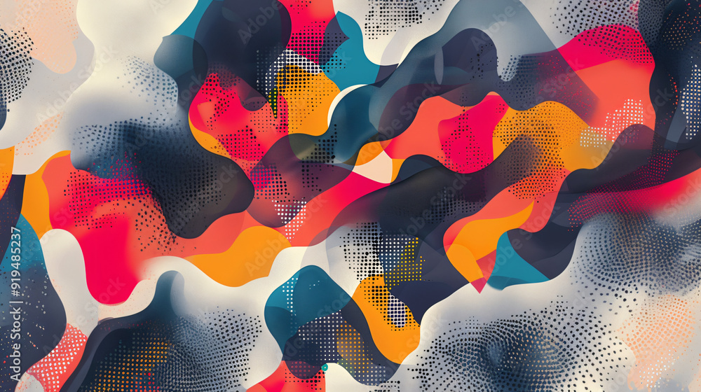 Poster vibrant wavy shapes with halftone pattern in abstract background, perfect for technology and design 