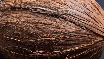 Fototapeta premium Coconut texture as a background. Fresh whole hairy coconut close up, macro. Pattern.