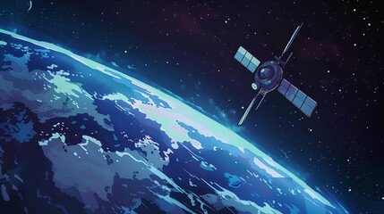Obraz premium Space satellite orbiting the Earth, 3d rendering, generative AI