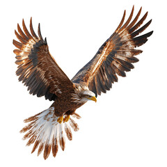 Obraz premium Majestic 3D Cartoon Eagle Soaring with Outstretched Wings on White Background - Photography