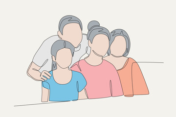 Colored family gatherings concept one-line drawing
