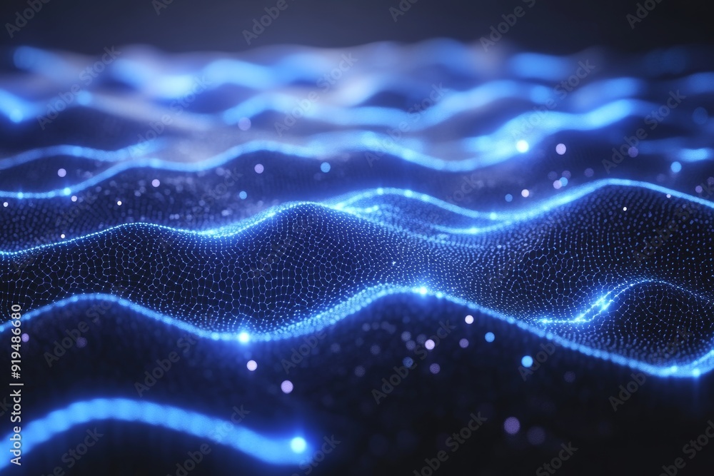 Poster conceptual design. blue hexagonal background with binary code. 3d rendering.