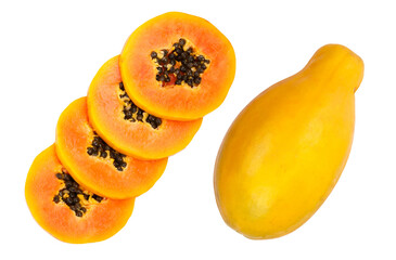 ripe slice papaya isolated on a white background. Top view. Flat lay