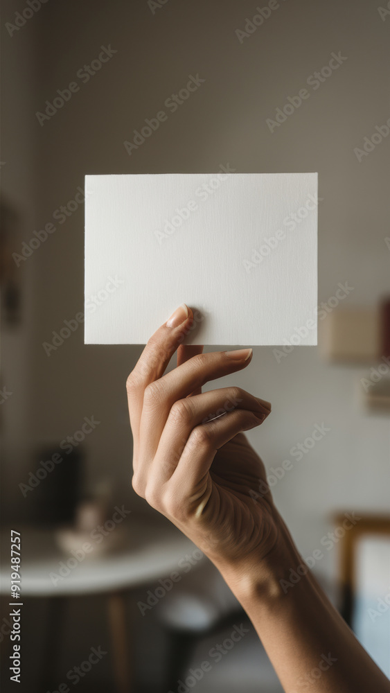 Sticker A person holding a blank business card in their hand, AI