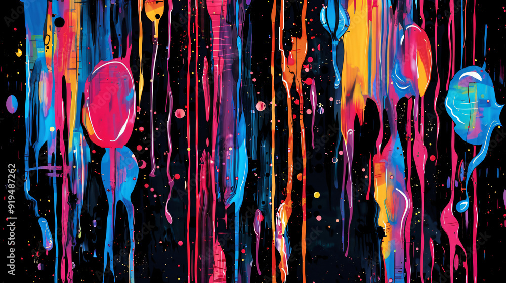 Aufkleber vibrant abstract paint drips creating a stunning artistic pattern on a black backdrop