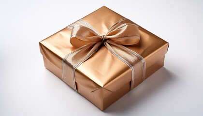 Obraz premium elegant gift box wrapped in shimmering paper and bow isolated on white the luxurious package exudes celebration and anticipation