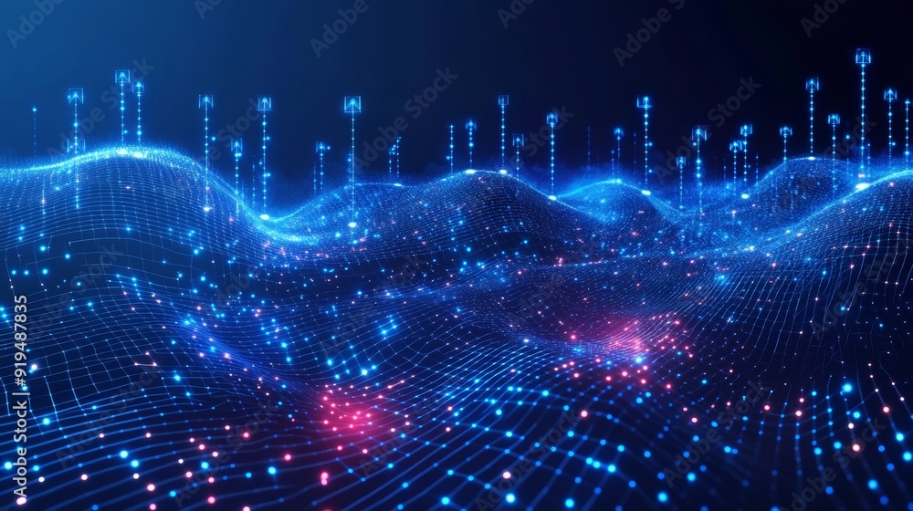 Poster data flow concept. data mining, data scrubbing, data visualization. neural network for stock. big da