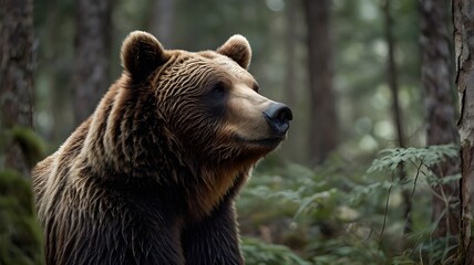 Fototapeta premium a bear in the forest close up sideview isolated