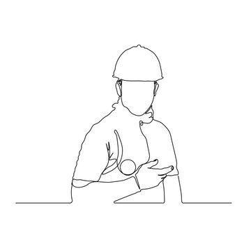 recommend clip art: dessin en ligne continue d'un travailleur du bâtiment portant un casque, line art, vecteur