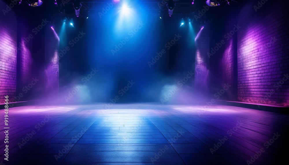 Wall mural enigmatic dark stage with empty space deep blue and purple hues creating mysterious ambiance subtle 