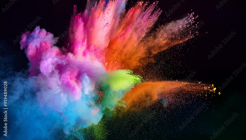 Wall mural ethereal explosion of vibrant holi powder freezeframe capture psychedelic color palette billowing cl