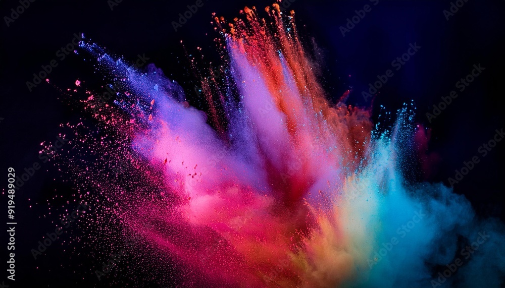 Wall mural ethereal explosion of vibrant holi powder freezeframe capture psychedelic color palette billowing cl