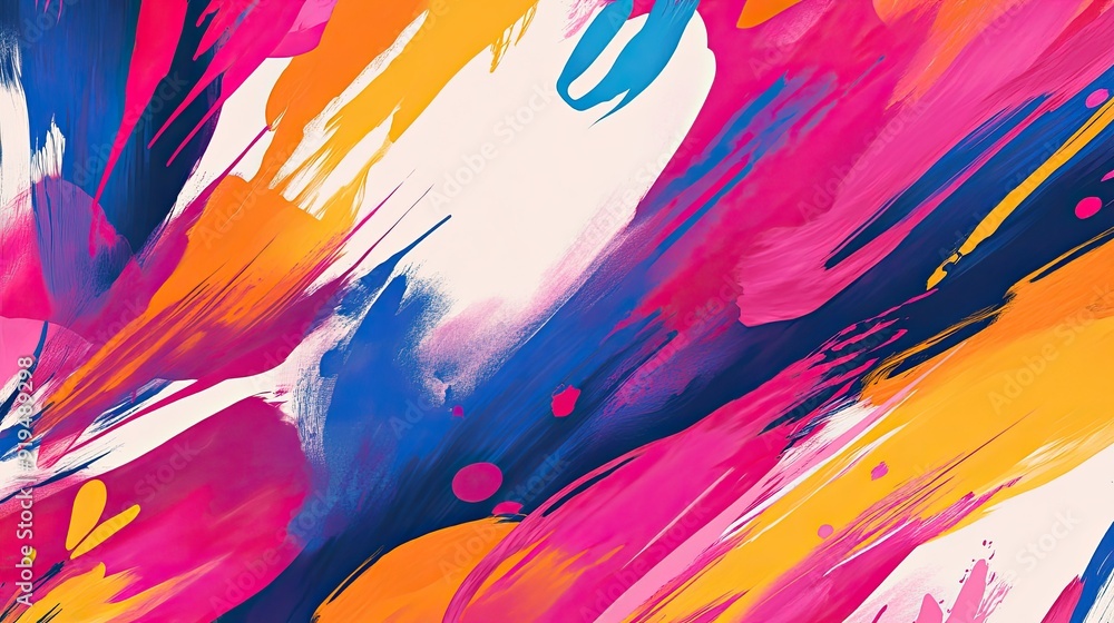 Poster bright abstract background with bold strokes and dynamic shapes. ample copy space on the left.