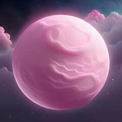 ethereal pink planet suspended in white void soft cloudy texture with subtle craters dreamy otherworldly atmosphere blend of science fiction and artistic interpretation
