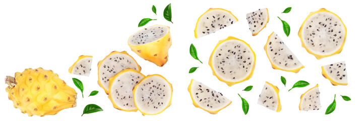 Dragon fruit, Pitaya or Pitahaya yellow isolated on white background with copy space for your text....