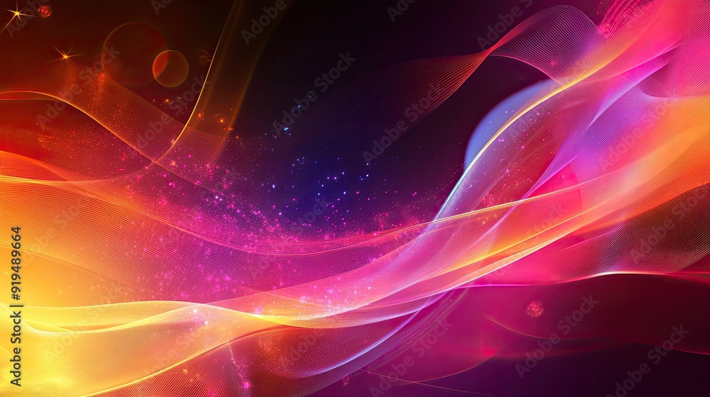 Poster colorful abstract background with dynamic motion lines. ample copy space on the right side.