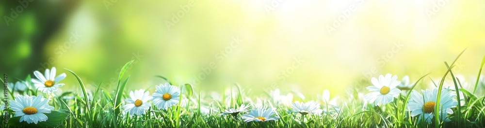 Poster daisy field in bloom captured in macro mode.