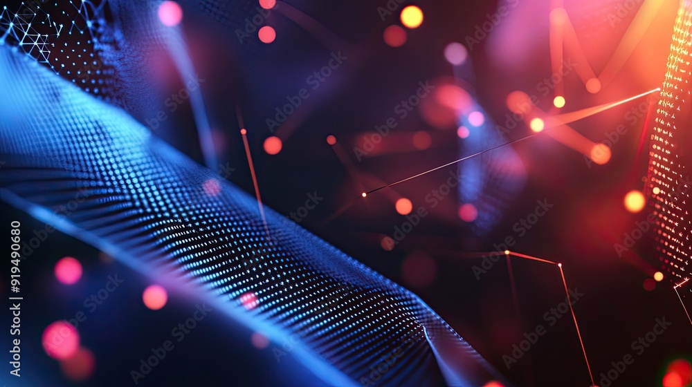 Aufkleber futuristic abstract background with geometric patterns and light effects. copy space on the right.