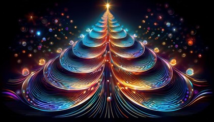 fractalinspired digital christmas tree composed of swirling light patterns and holographic ornaments mesmerizing blend of traditional and futuristic holiday aesthetics