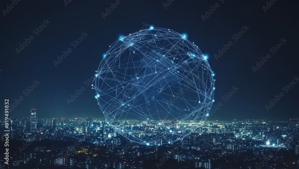 Aufkleber the stock technology creates a high tech data network color grid over a mini cityscape finished with