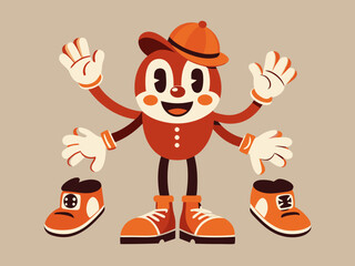 Retro leg, hand and face. Comic groovy hands in gloves, vintage legs and foot in shoes and funny emotion. Different poses arm and feet. Body parts mascot. Vector set
