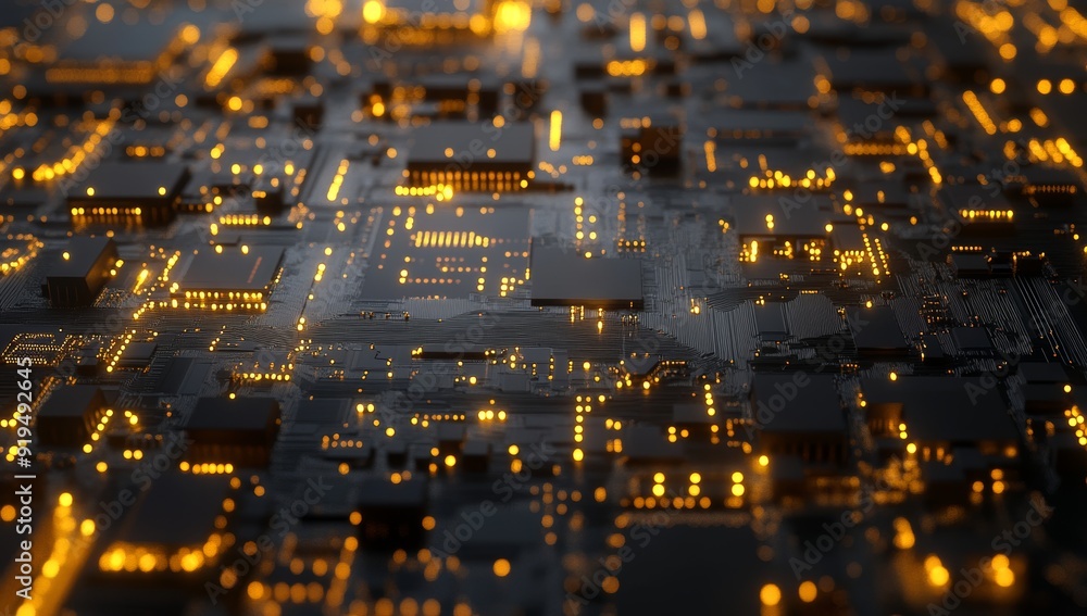 Poster digital backdrop generative ai with abstract tech background, chip circuit cpu motherboard illustrat