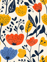 scandinavian floral seamless pattern, minimal style
