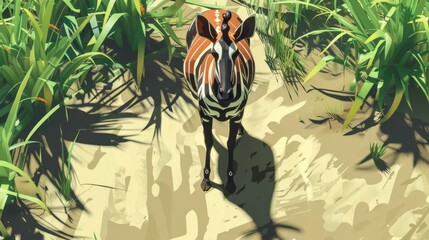 Okapi flat design top view savanna theme 3D render colored pastel