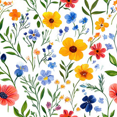 handdrawn painting of cute and beautiful flowers, white background