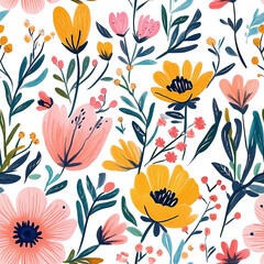 handdrawn painting of cute and beautiful flowers, white background