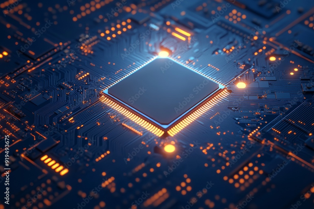 Poster circuit board illustration. technology background. conceptual design for central processors and gpus