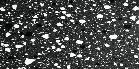 Black and white terrazzo floor texture abstract background. real black terrazzo texture background. black stone with white and grey fragment background. abstract trendy luxury concept background. 